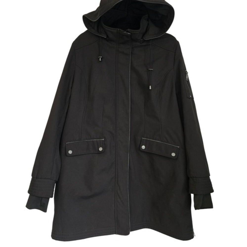 Rickis Black‎ Hooded Parka Jacket with Zipper Accents and Thumbholes XL